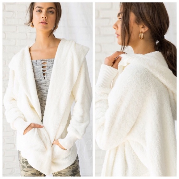 Off White Sherpa Hooded Jacket - Picture 4 of 5